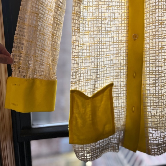 70s sheer yellow and white dagger collar long sleeve button down by H2O Miami Sm - Picture 7 of 9